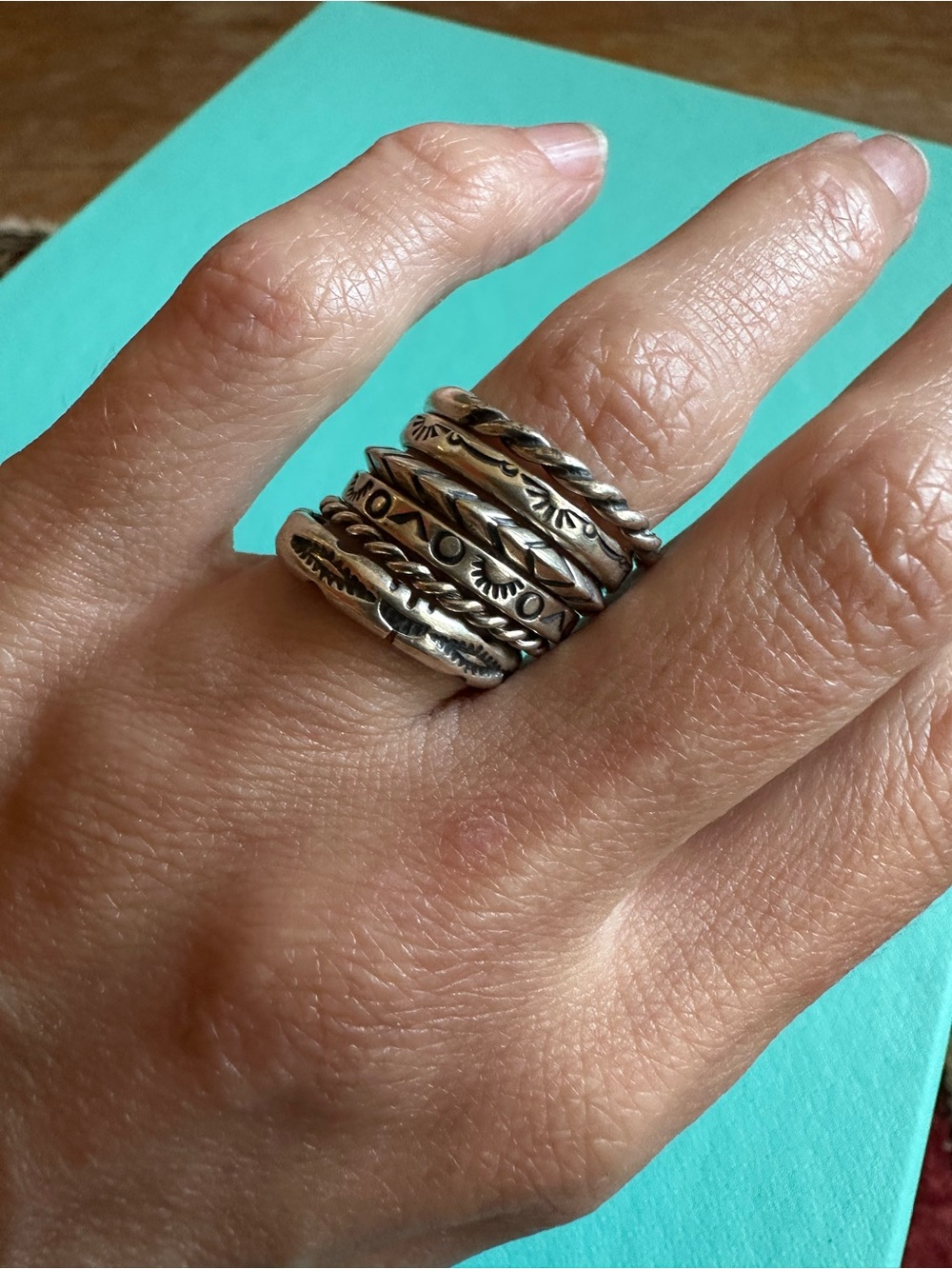 Vintage 6 Stackable Native American Design Sterling Rings
